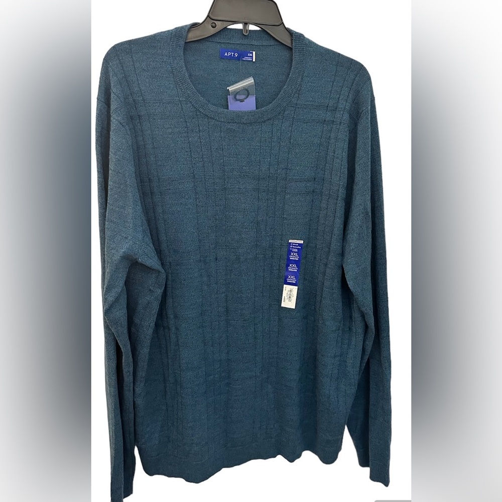 APT. 9 Men’s XXL MERINO WOOL Blend Teal Modern Luxe Crewneck Ultra Soft Sweater
